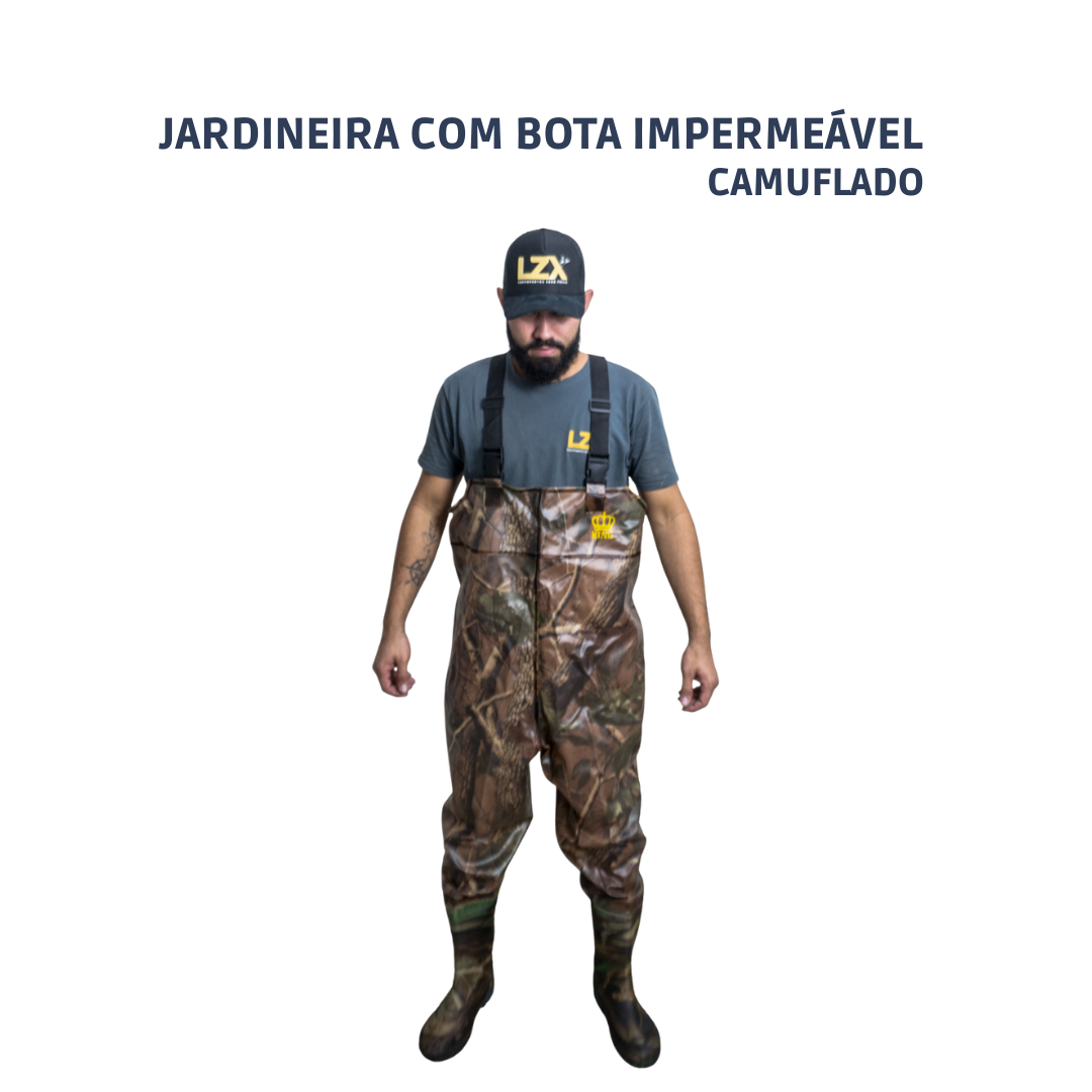 Jardineira Com Bota Impermeável Camuflado