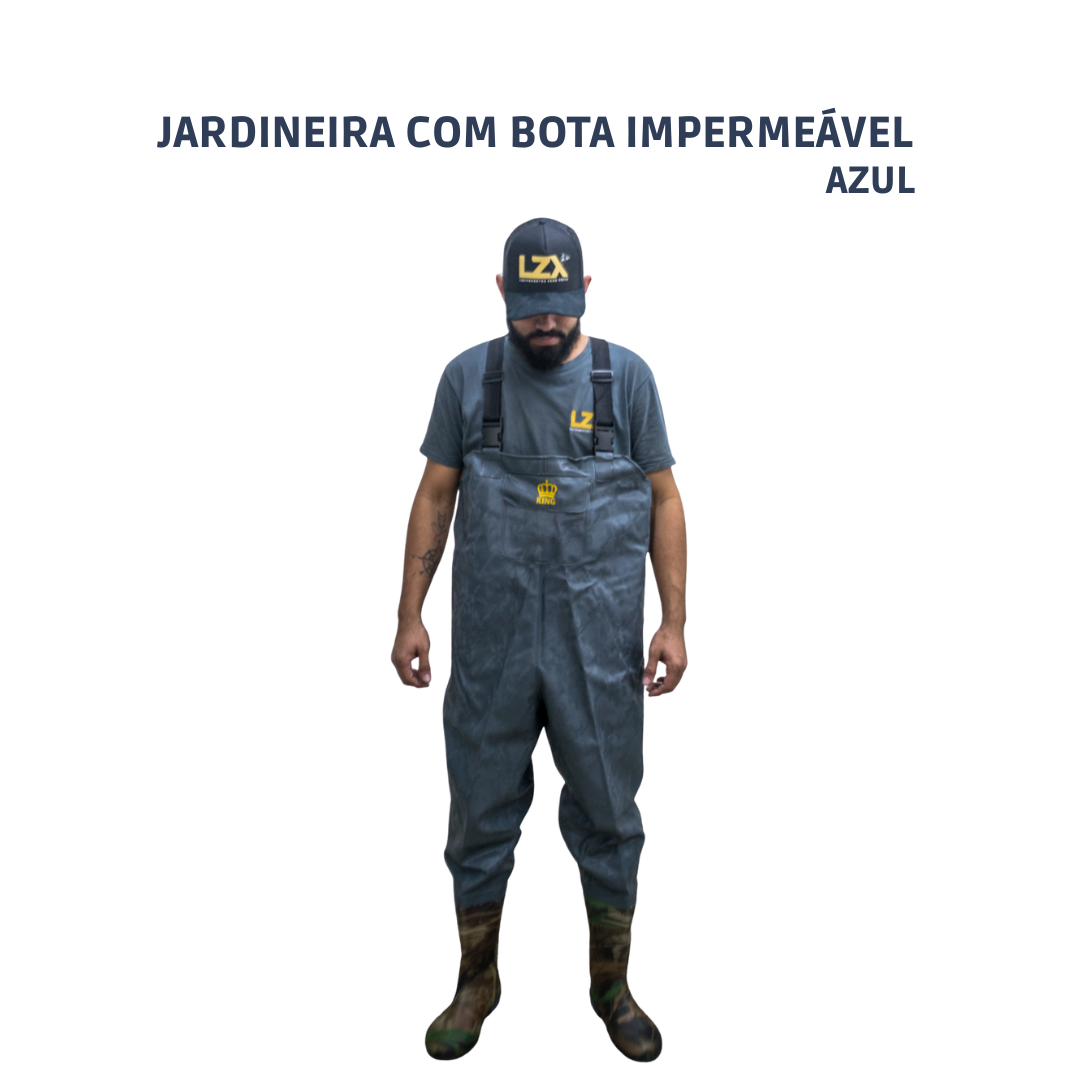 Jardineira Com Bota Impermeável Azul