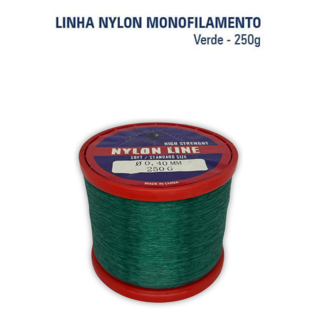 Linha Nylon Mono Verde para Pesca (PA - Poliamida) - Rolo 250 gramas