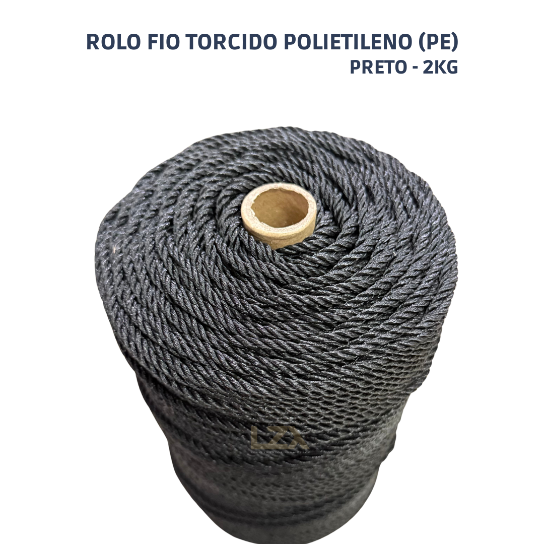 Rolo Fio Torcido Polietileno Preto 2Kg - 4 fios