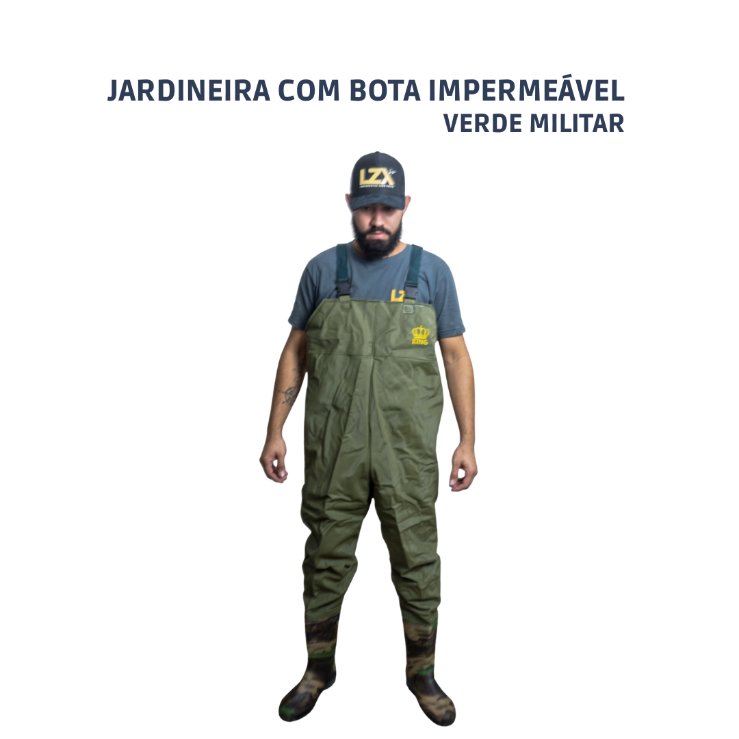Jardineira Com Bota Impermeável Verde Militar