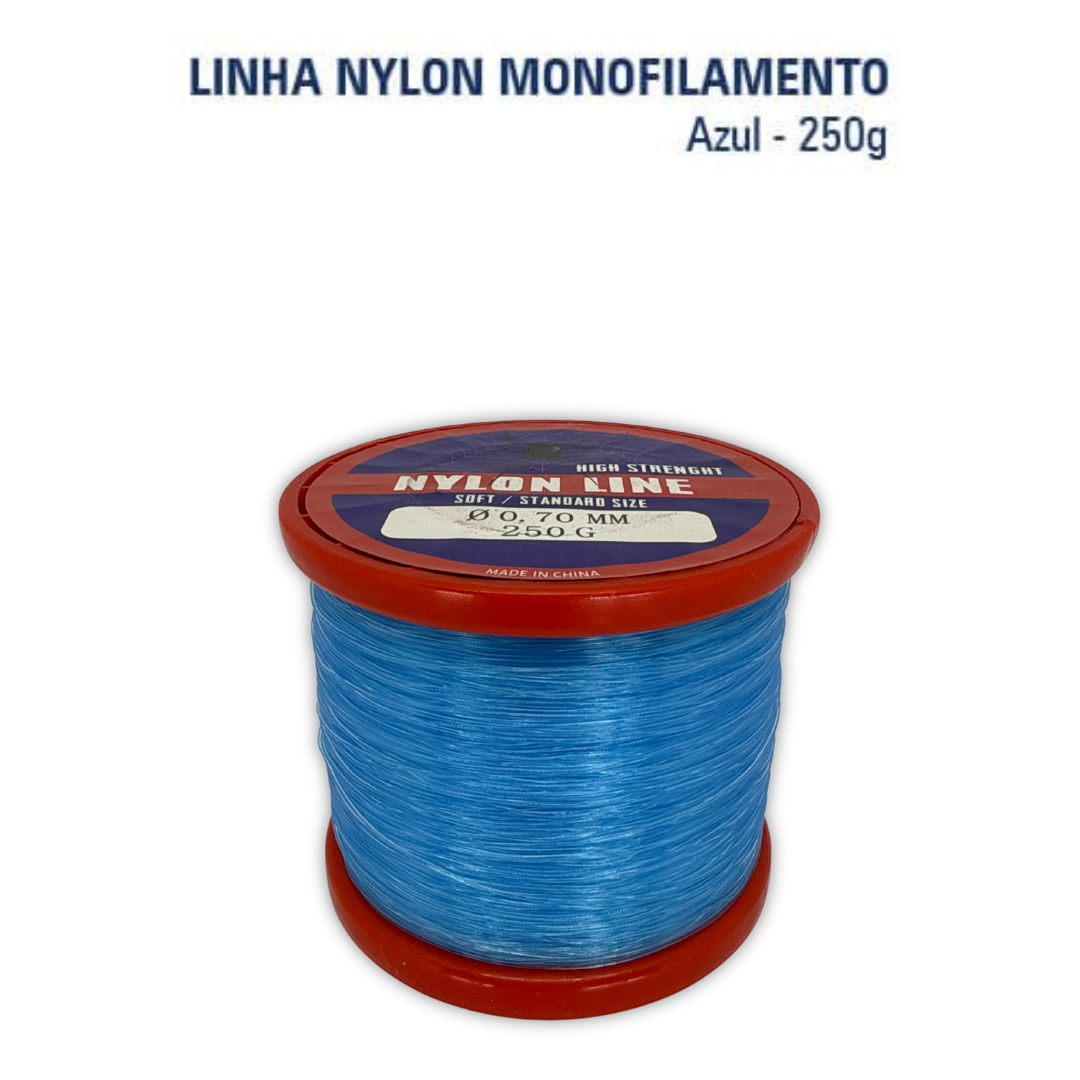 Linha Nylon Mono Azul para Pesca (PA - Poliamida) - Rolo 250 gramas