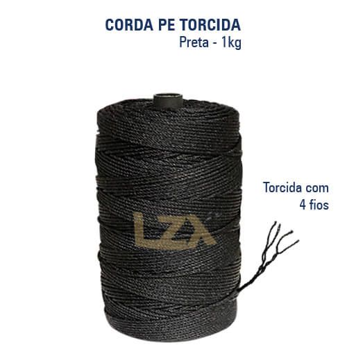 Rolo Fio Torcido Polietileno Preto 1Kg - 4 fios