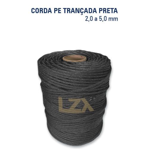Corda Trançada Polietileno Preta de 2,0 mm á 5,0 mm