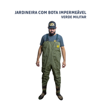 Jardineira Com Bota Impermeável Verde Militar